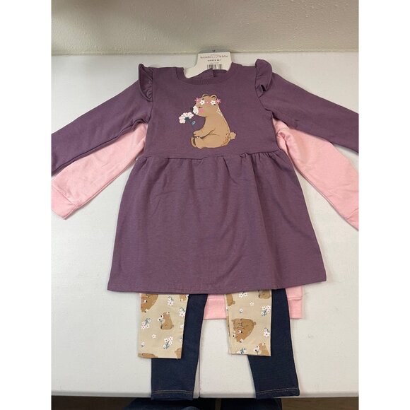 Koala Kids 4-Piece Girls 3T Set: Dress Purple, Leggings, Pink Tunic NWT - Picture 7 of 13
